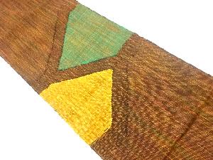 リサイクル　手織り真綿紬幾何学模様織出し名古屋帯